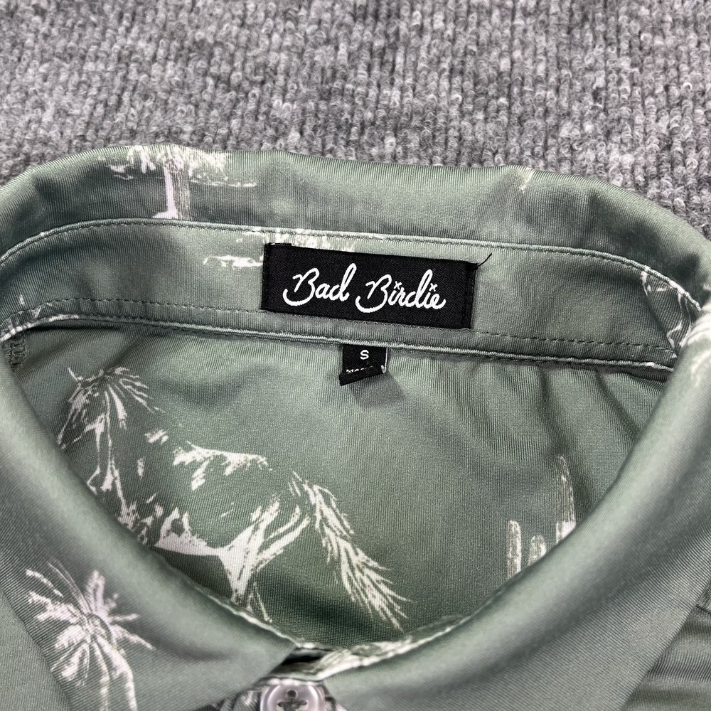 Bad Birdie Men's Sage Green Polo with White Desert Print - Picture 2 of 7